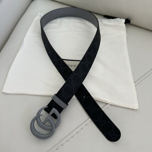 NEW Gucci Marmont Belt GG Logo Grey Black Monogram Canvas 80 cm 32 inch - Picture 7 of 8